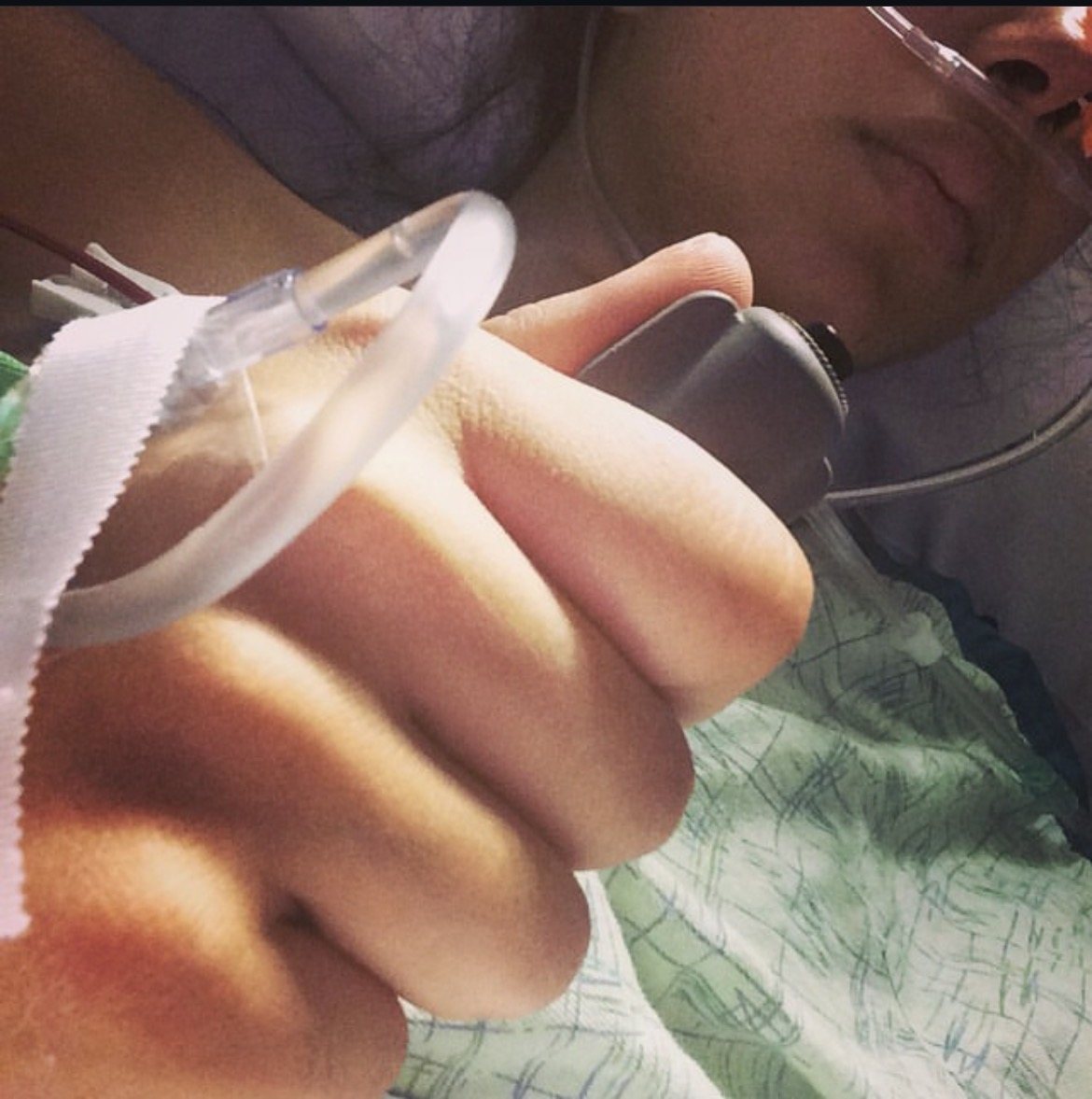 Brittney J in the hospital with an IV