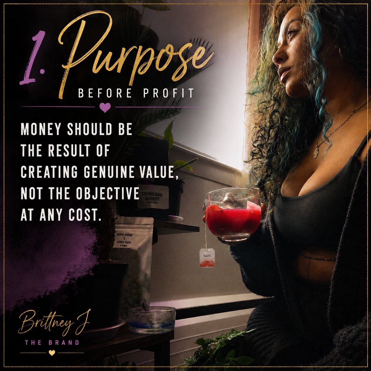 Brittney J Purpose Before Profit branded editorial graphic